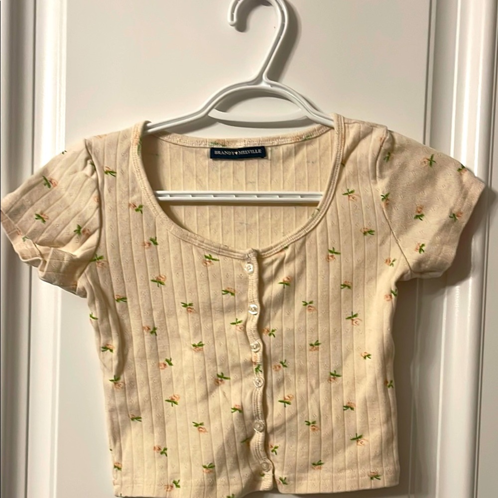 Brandy Melville Cream Floral Button-Up Top